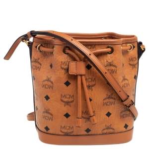 مملوكة مسبقًا MCM Cognac Visetos Coated Canvas Heritage Drawstring Bucket Bag