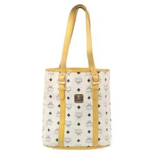 MCM White/Yellow Visetos Coated Canvas And Leather Shoulder Bag