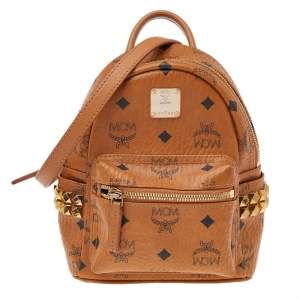 Pre Owned MCM Tan Visetos Coated Canvas And Leather X-Mini Bebe Boo Backpack