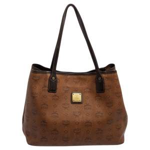 MCM Cognac Visetos Coated Canvas and Leather Shopper Tote