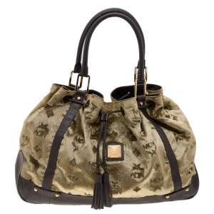 MCM Brown Visetos Velvet And Leather Drawstring Shoulder Bag