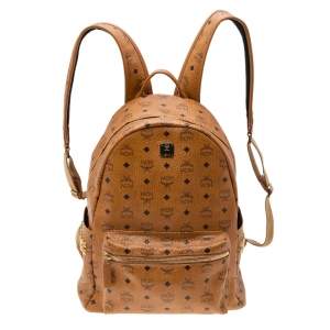 MCM Cognac Visetos Coated Canvas Large Stark Backpack