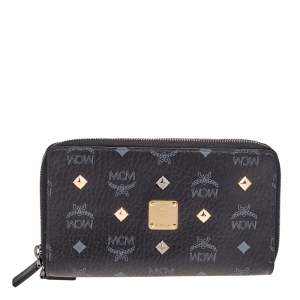 MCM Black Visetos Coated Canvas Organiser Wallet