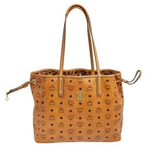 MCM Cognac Visetos Coated Canvas Reversible Liz Shopper Tote