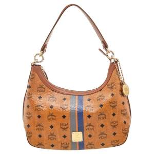 MCM Tan Leather And Coated Canvas Hobo