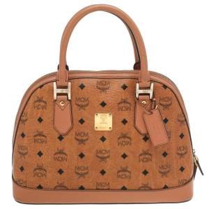 MCM Cognac Visetos Coated Canvas and Leather Heritage Satchel