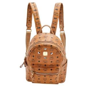 MCM Cognac Visetos Coated Canvas Small Studs Stark Backpack