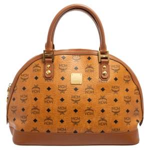 MCM Cognac Visetos Coated Canvas and Leather Dome Satchel