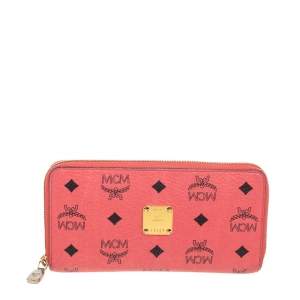 MCM Strawberry Pink Visetos Leather Heritage Continental Wallet