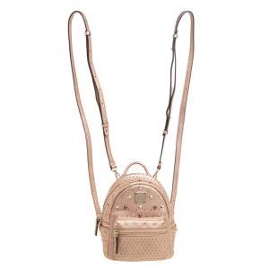 MCM Metallic Beige Leather XS Stark Studded Backpack
