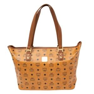 MCM Cognac Visetos Coated Canvas and Leather Shopper Tote