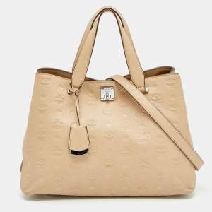 MCM Beige Monogram Leather Tote