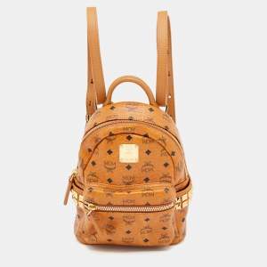 MCM Tan Coated Canvas And Leather Studded Stark Backpack