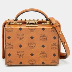 MCM Cognac Visetos Coated Canvas And Leather Berlin Box Bag