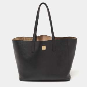 MCM Black/Gold Leather Open Reversible Tote