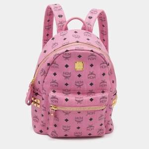 MCM Pink Visetos Studded Coated Canvas Stark Backpack