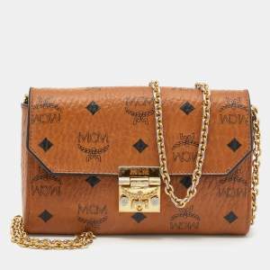 MCM Cognac Visetos Coated Canvas Patricia Wallet on Chain