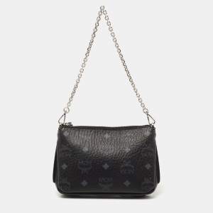 Pre Owned MCM Black Visetos Coated Canvas Baguette 