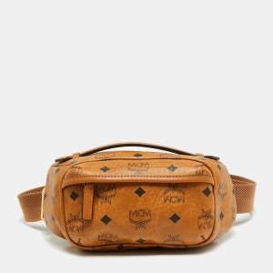 MCM Cognac Visetos Coated Canvas and Leather Belt Bag