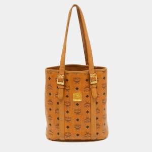 MCM Cognac Visetos Coated Canvas And Leather Tote