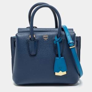 MCM Blue Leather Mini Milla Park Avenue Tote