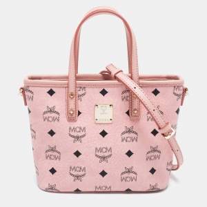 MCM Pink Visetos Coated Canvas and Leather Mini Anya Zip Tote