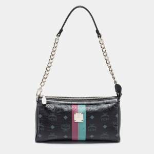 MCM Black Visetos Coated Canvas And Leather Chain Pochette