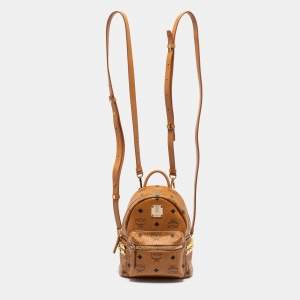 MCM Cognac Visetos Coated Canvas Studed Stark Backpack
