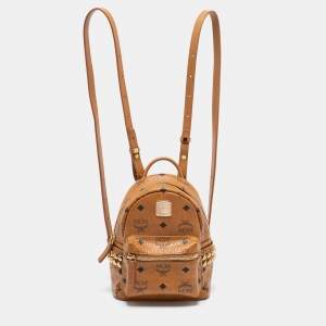 MCM Cognac Visetos Coated Canvas Mini Stark Side Studs Backpack