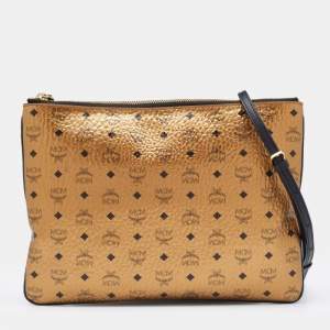 MCM Metallic Gold Visetos Coated Canvas Crossbody Bag