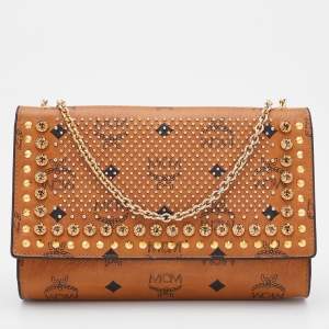 MCM Cognac Visetos Coated Canvas Patricia Wallet on Chain