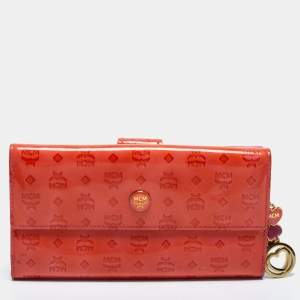 MCM Orange/Pink Visetos Patent Leather Charm Continental Wallet