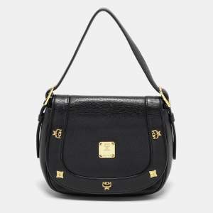 MCM Black Leather Flap Shoulder Bag