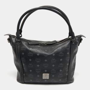 MCM Black Visetos Coated Canvas and Leather Zip Shoulder Bag