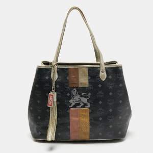 MCM Black Visetos Coated Canvas and Leather Princess Lion Shopper Tote