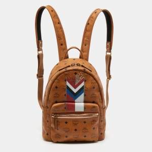 MCM Cognac Visetos Coated Canvas Small Stark Backpack