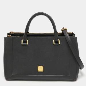 MCM Black Leather Double Zip Tote