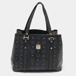 MCM Black Visetos Coated Canvas and Leather Shopper Tote