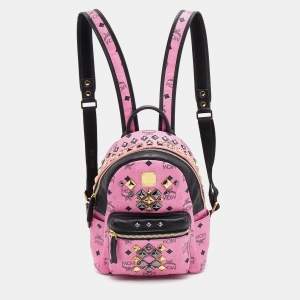 MCM Pink/Black Visetos Coated Canvas and Leather Mini Stark Side Studs Backpack
