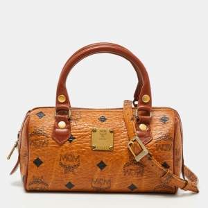 MCM Cognac Visetos Coated Canvas Mini Boston Crossbody  Bag