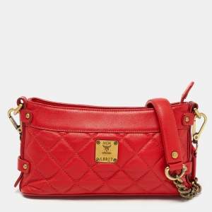 MCM Red Quilted Leather Chain Shoulder Bag