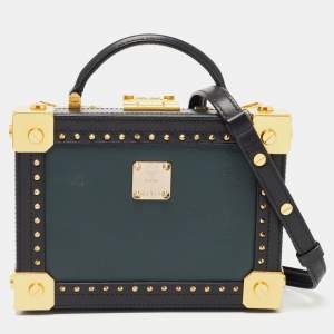 MCM Black/Green Visetos Coated Canvas and Leather Berlin Box Bag