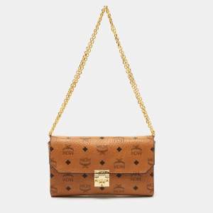 MCM Cognac Visetos Coated Canvas Millie Crossbody Bag