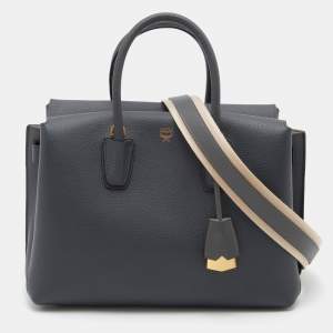 MCM Dark Grey Leather Medium Milla Tote