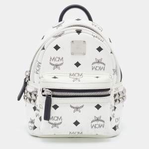 MCM White Visetos Coated Canvas X-Mini Bebe Boo Backpack