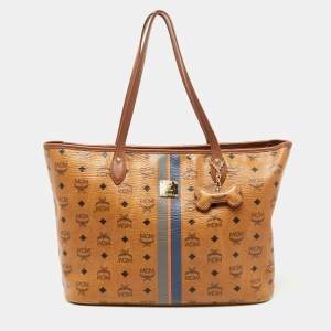 MCM Tan Visetos Coated Canvas Striped Shopper Tote