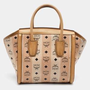 MCM Beige Visetos Coated Canvas and Leather Tote