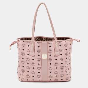  MCM Pink Visetos Coated Canvas and Leather Reversible Shopper Tote 