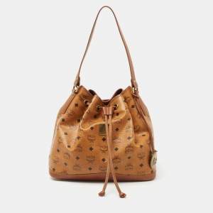 MCM Cognac Visetos Coated Canvas and Leather Heritage Drawstring Bucket Bag