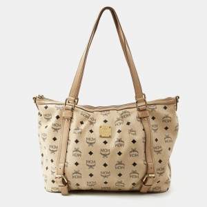 MCM Beige Visetos Coated Canvas and Leather Zipped Shoulder Bag
